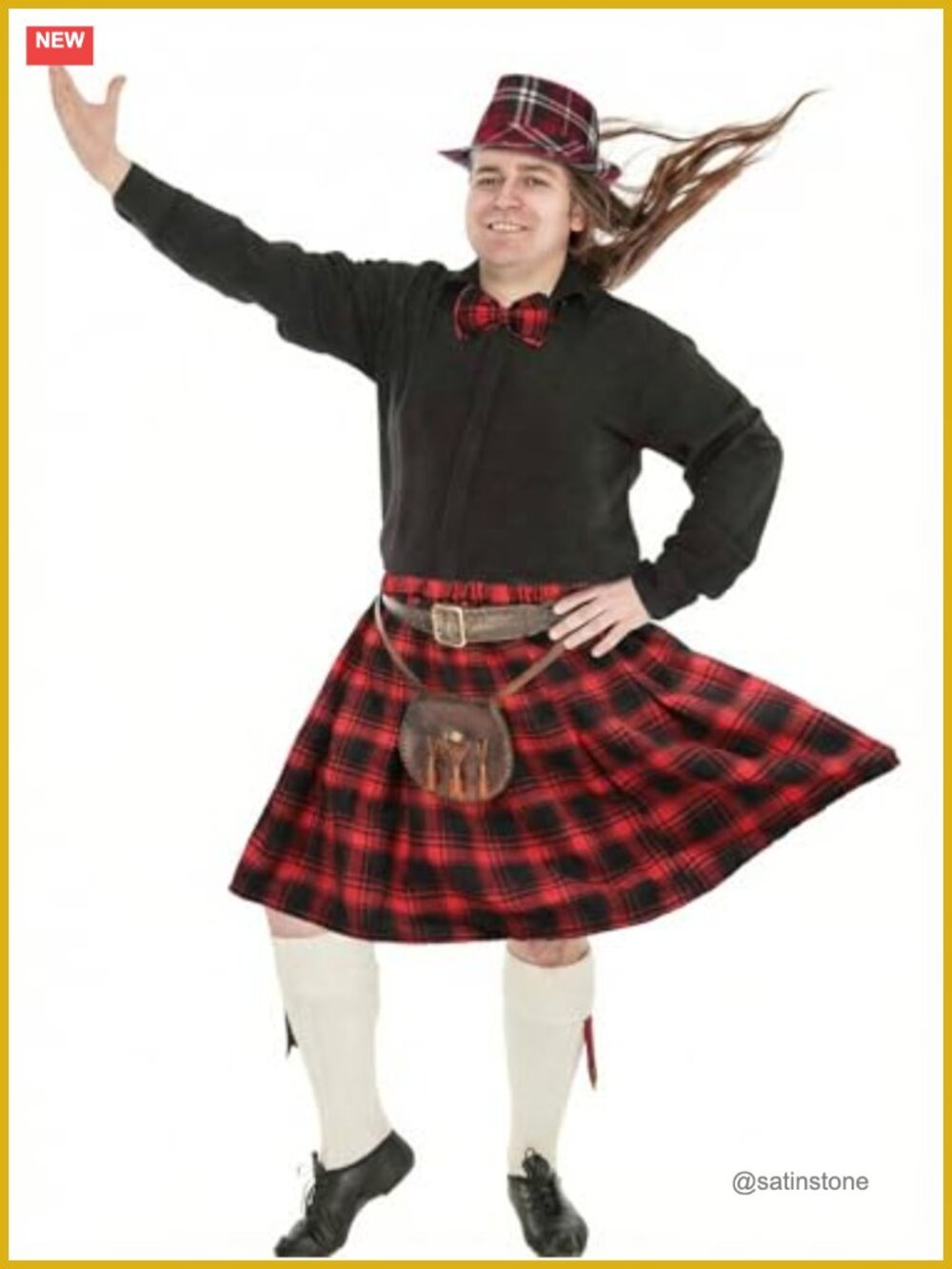 Plaid Kilt Skirt with Bow Tie Set Elastic Waist Highland St Patrick's Day